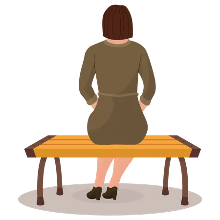 Girl Sitting On Bench  Illustration