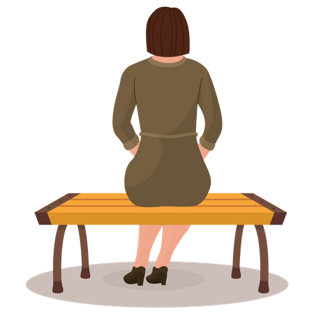 Girl Sitting On Bench  Illustration