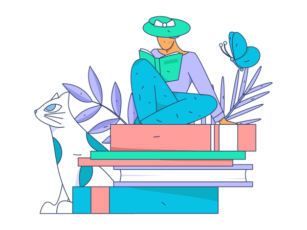 Girl sitting on book and preparing for exam  Illustration