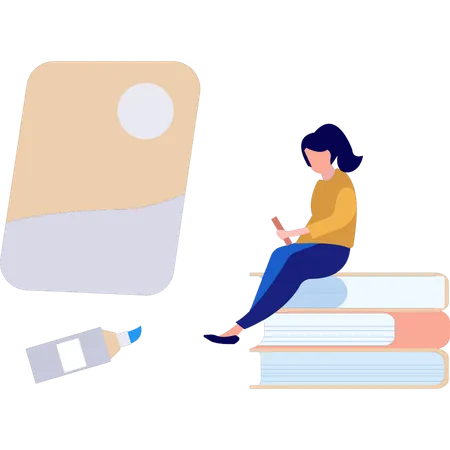 The Girl Is Sitting On The Books Illustration