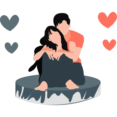 Girl sitting on boy's lap  Illustration