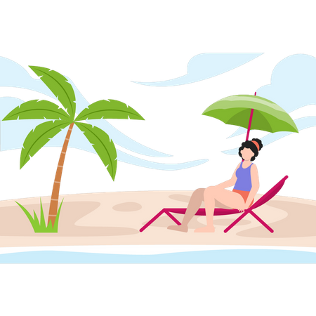 Girl sitting on chair and enjoying on beach view Illustration
