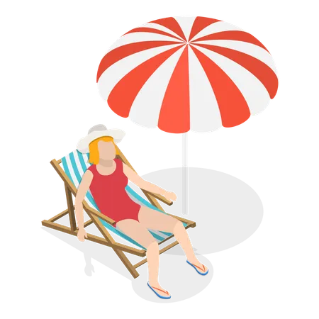 Girl sitting on chair on beach  Illustration