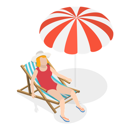 Girl sitting on chair on beach  Illustration