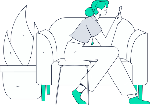 Girl sitting on chair while talking on video call  Illustration