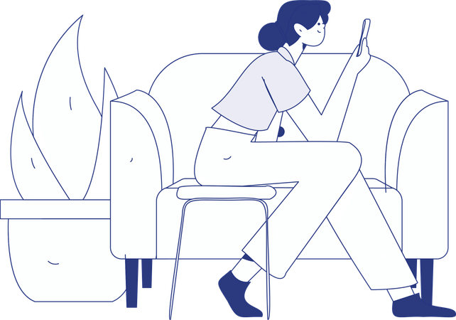 Girl sitting on chair while talking on video call  Illustration