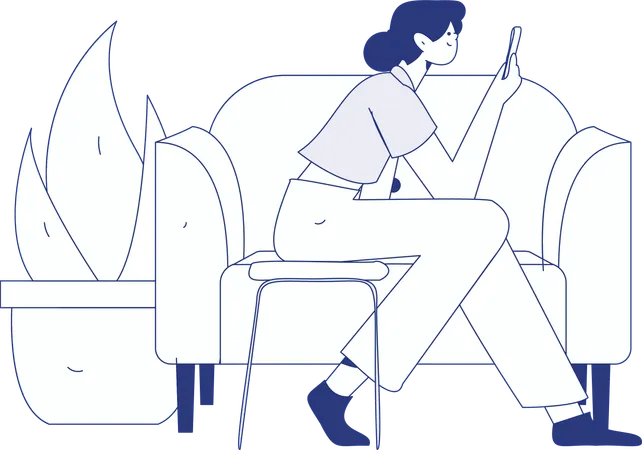 Girl sitting on chair while talking on video call  Illustration