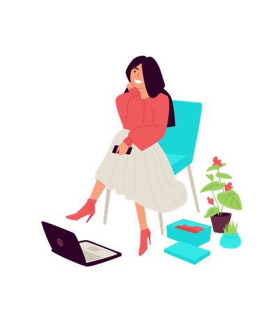 Girl sitting on chair while working Illustration