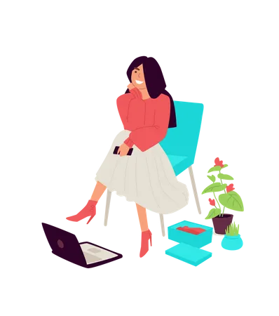 Girl sitting on chair while working  Illustration