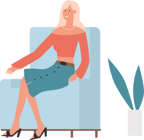 Girl sitting on couch  Illustration