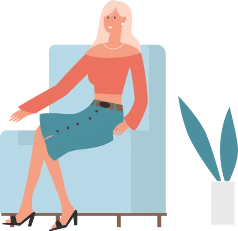 Girl sitting on couch  イラスト
