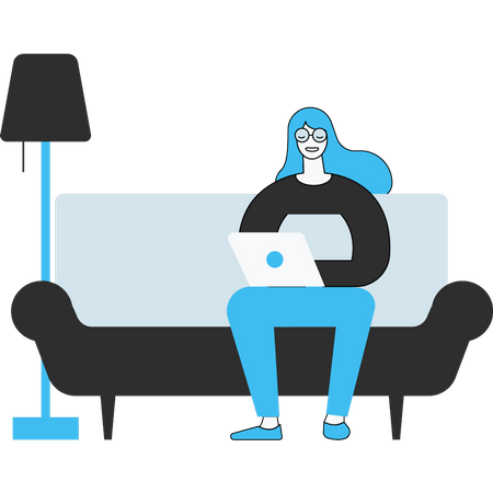 Girl sitting on couch and working Illustration