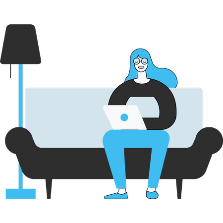 Girl sitting on couch and working  Illustration