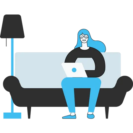 Girl sitting on couch and working  Illustration