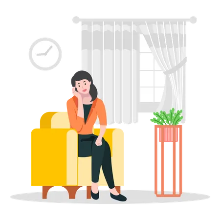 Girl Sitting on Couch Doing Phone Call  Illustration