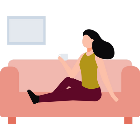 Girl sitting on couch drinking tea  Illustration