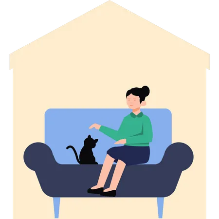 Girl sitting on couch with pet  Illustration