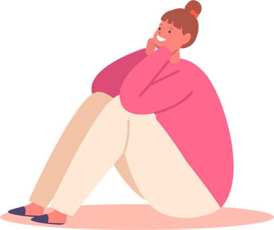 Girl sitting on floor and wondering  Illustration