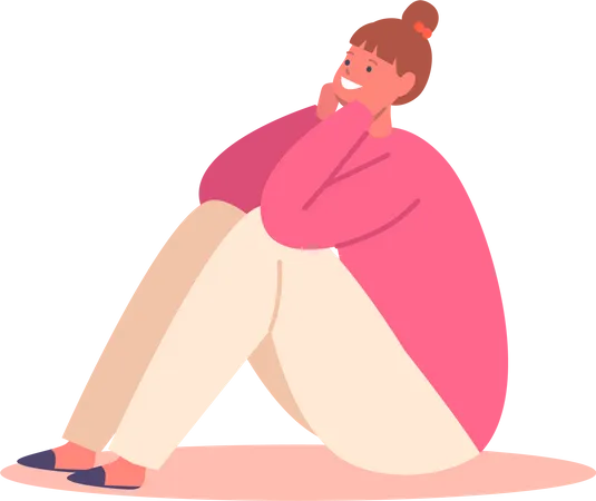 Girl sitting on floor and wondering  Illustration