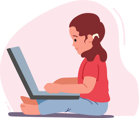 Girl Sitting on Floor with Laptop Illustration