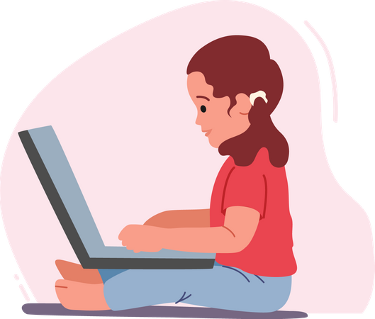 Girl Sitting on Floor with Laptop  Illustration