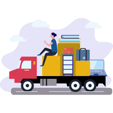 The Girl Is Sitting On The Loading Truck Illustration