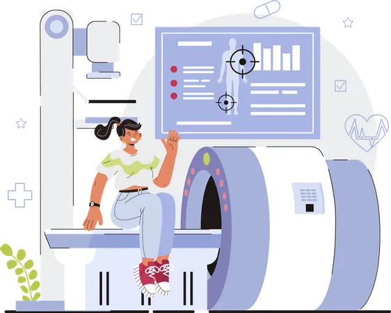 Girl sitting on mri machine  Illustration