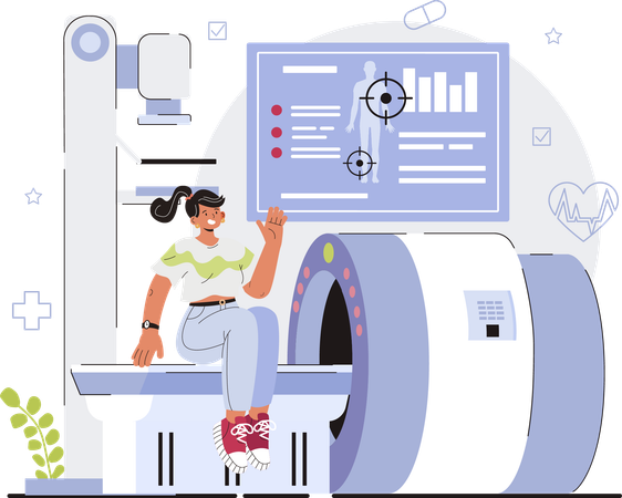 Girl sitting on mri machine  Illustration