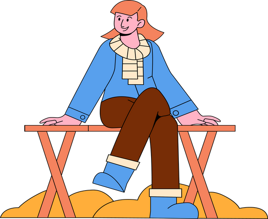 Girl sitting on park bench Illustration