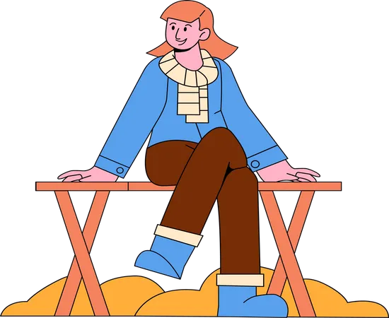 Girl sitting on park bench Illustration