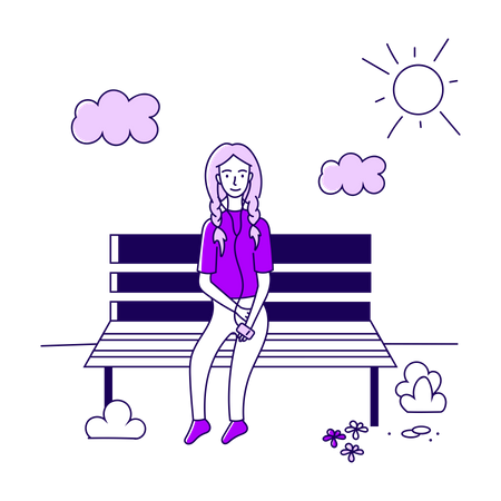 Girl sitting on park bench  Illustration