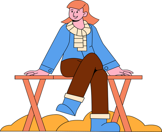 Girl sitting on park bench  Illustration