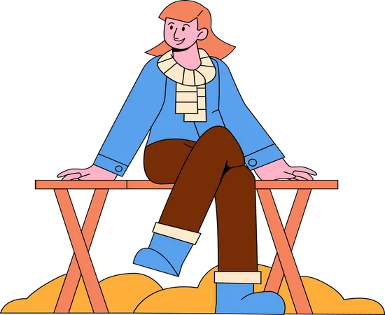 Girl sitting on park bench  Illustration