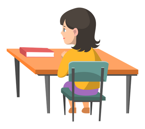 Girl sitting on school desk  Illustration