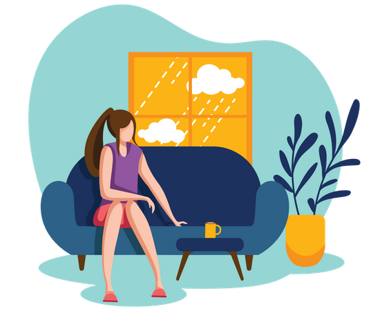 Girl sitting on sofa  Illustration