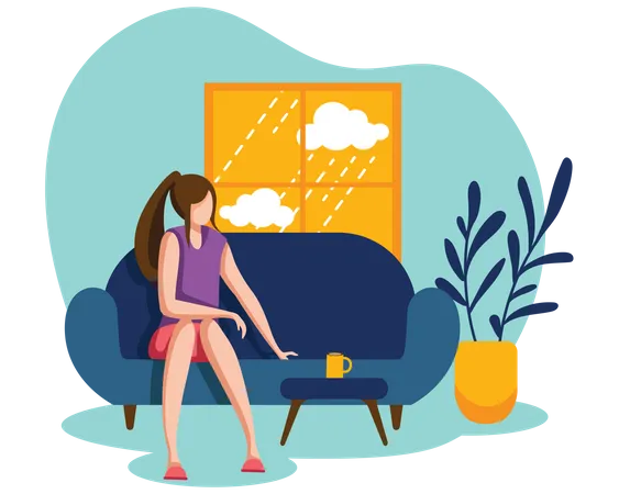 Girl sitting on sofa  Illustration