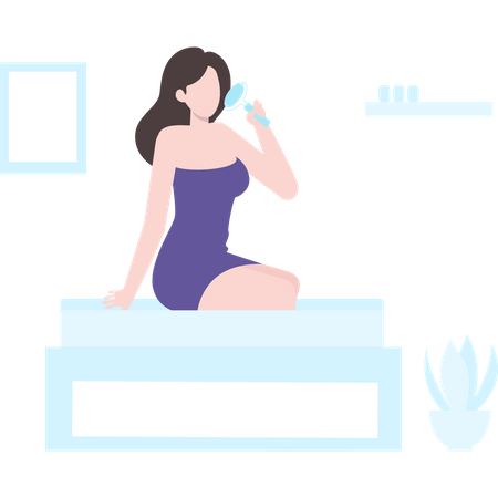 Girl sitting on spa bed waiting for massage  Illustration