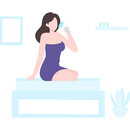 Girl sitting on spa bed waiting for massage  Illustration