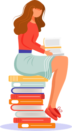 Girl sitting on stack of textbooks  Illustration