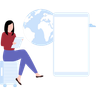 illustrations of girl sitting on suitcase