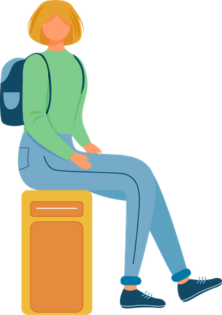 Girl sitting on suitcase  Illustration