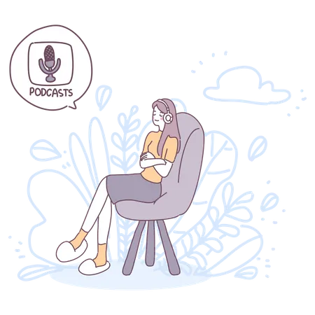 Girl sitting on the sofa and listening a podcast  Illustration