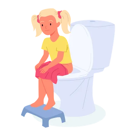 Girl Sitting On Toilet  Illustration