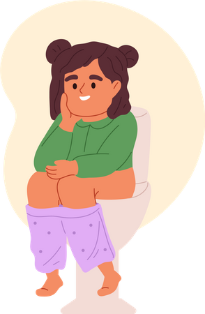 Girl sitting on toilet  Illustration