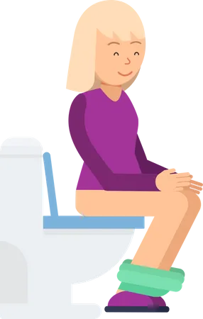 Girl sitting on toilet seat Illustration