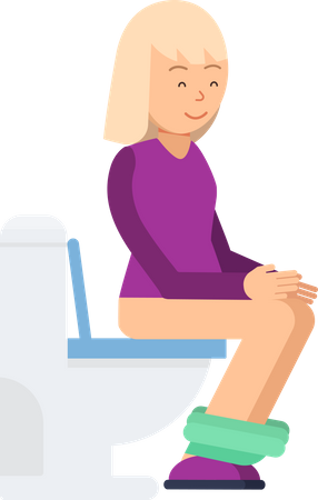 Girl sitting on toilet seat  Illustration