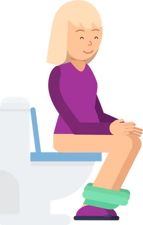 Girl sitting on toilet seat  Illustration