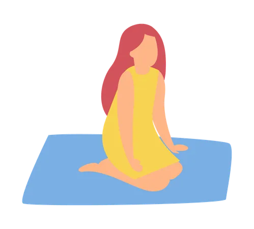 Girl sitting on yoga mat  Illustration
