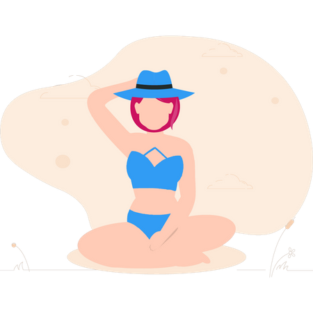 Girl sitting wearing bikini  イラスト