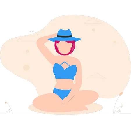 Girl sitting wearing bikini  Illustration